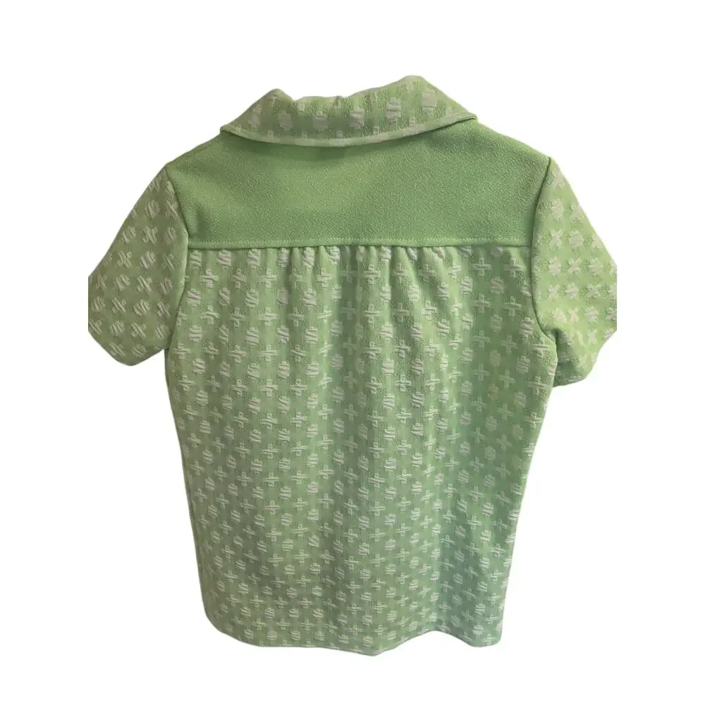 Vintage 70s Winston Mint Green Knit 2 Piece Set Zip Top & Pants Belted Sz 10